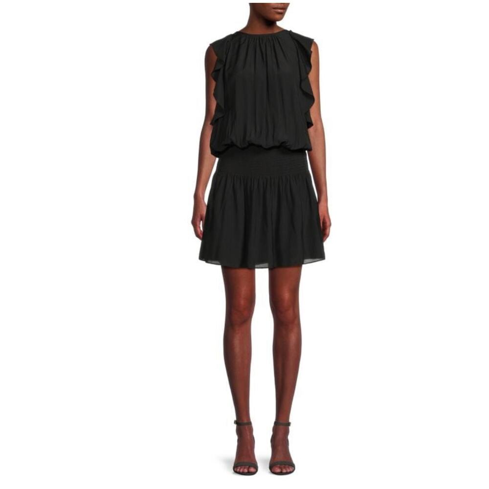 Ramy Brook Black Halter Sundress with Flutter Sleeves